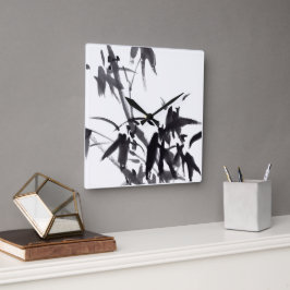 Chinesische Kunst mit Bambusmotiv スクエア壁時計