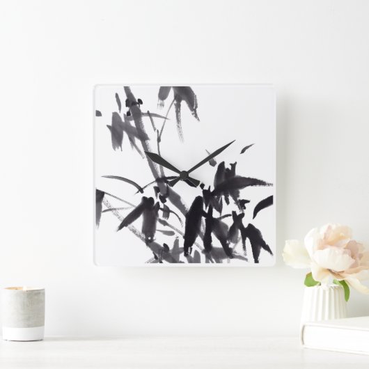 Chinesische Kunst mit Bambusmotiv スクエア壁時計 (ホーム)