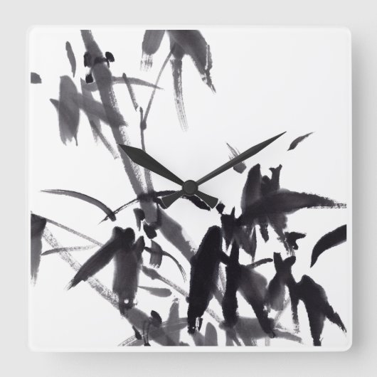 Chinesische Kunst mit Bambusmotiv スクエア壁時計 (正面)