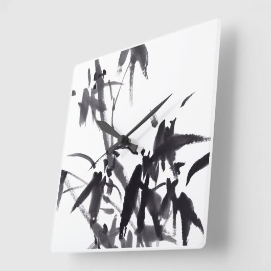Chinesische Kunst mit Bambusmotiv スクエア壁時計 (傾斜)