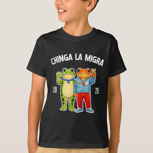 Chinga la migra funny frog protest graphic  tシャツ (正面)