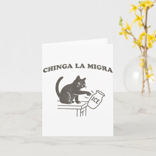 Chinga La Migra Immigration Abolish Ice Funny Cat  カード (黄色い花)