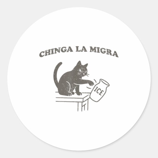 Chinga La Migra Immigration Abolish Ice Funny Cat  ラウンドシール (正面)