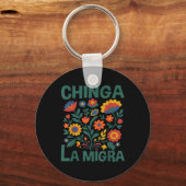 Chinga La Migra Retro Flowers  キーホルダー (正面)