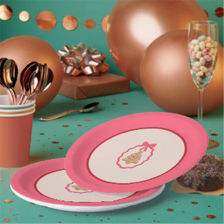 Chingerbread Christmas Tree Pink Christmas Plate  ペーパープレート