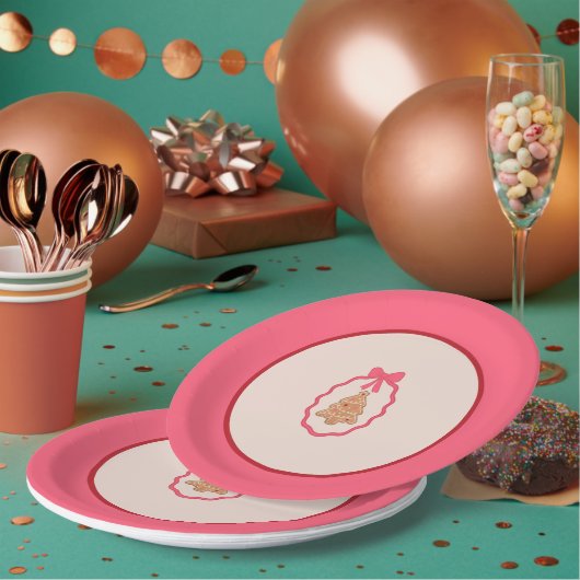 Chingerbread Christmas Tree Pink Christmas Plate  ペーパープレート (複数)