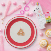 Chingerbread House Christmas Plate Red ペーパープレート (パーティー)