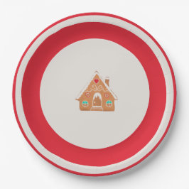 Chingerbread House Christmas Plate Red ペーパープレート