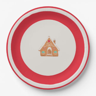 Chingerbread House Christmas Plate Red ペーパープレート