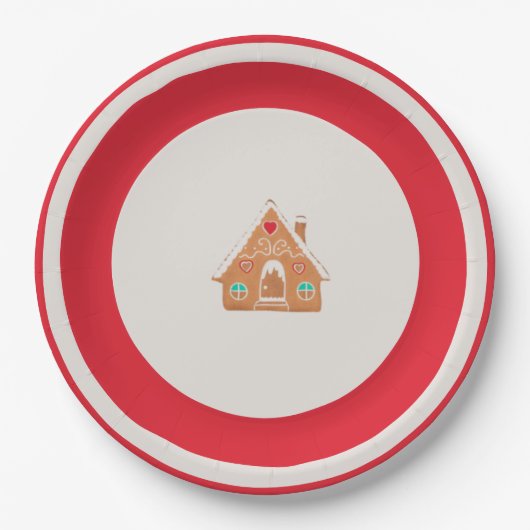 Chingerbread House Christmas Plate Red ペーパープレート (正面)