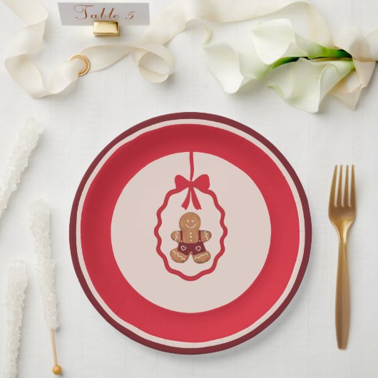 Chingerbread Man Christmas Plate Red ペーパープレート (ウェディング)