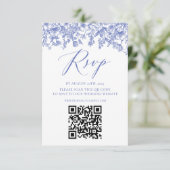 Chinoise エレガント Dusty BlueフローラRSVPカード 招待状 (スタンド正面)