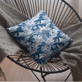 Chinoiserieの風景絵画のブルーホワイト クッション