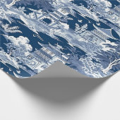 Chinoiserieの風景絵画のブルーホワイト ラッピングペーパー (角)