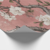 Chinoiserieほこりっぽいピンクのさくらんぼの花の背景 ラッピングペーパー (角)