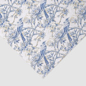 Chinoiserieアジアの鳥の白い青のフローラの切り離し 薄葉紙 (詳細)