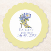 Chinoiserieイエローハイヒールシューズブライダルシャワー ペーパーコースター (正面)