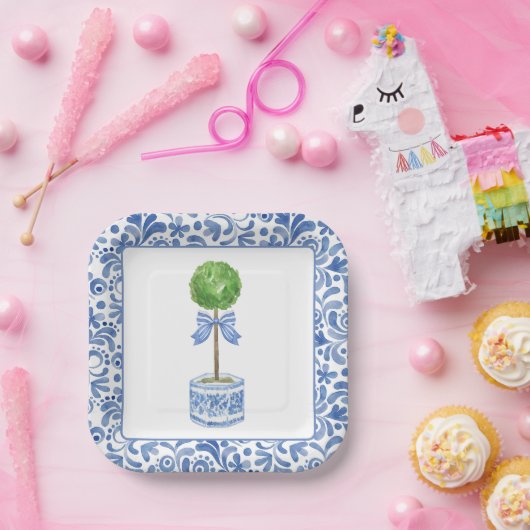 Chinoiserieウォーターカラーボウトピアリーパーティープレート ペーパープレート (パーティー)