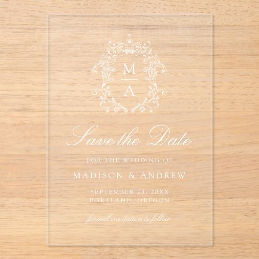 Chinoiserieエレガント結婚式の日付を保存 アクリル招待状 (正面)