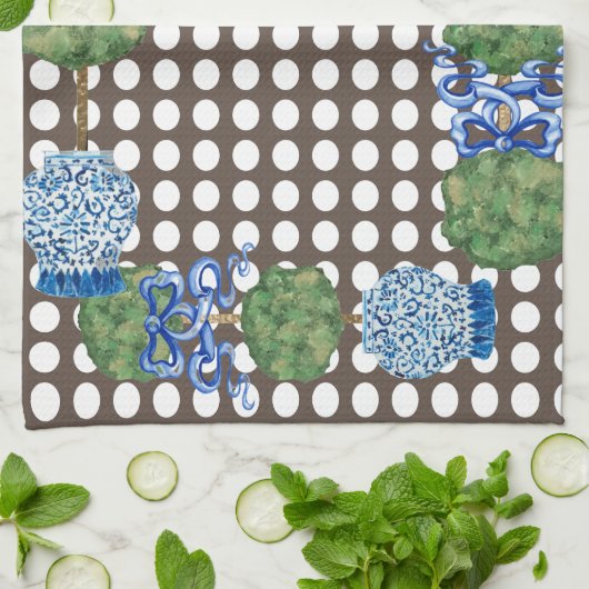 Chinoiserieガーデントピアリージンジャージャールジャー キッチンタオル (折り畳み)