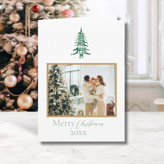 Chinoiserieクリスマスグリーンパゴダ1 – 写真 カード