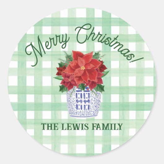 Chinoiserieクリスマスステッカーギフトラベル ラウンドシール (正面)