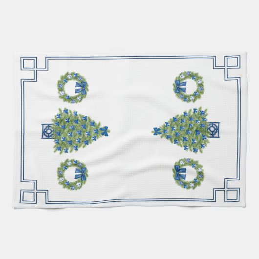 Chinoiserieクリスマスツリー鏡画像 キッチンタオル (横)