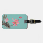 Chinoiserieグリーンフリーハンドウォーターカラーロータスフラワー ラゲッジタグ (正面横)