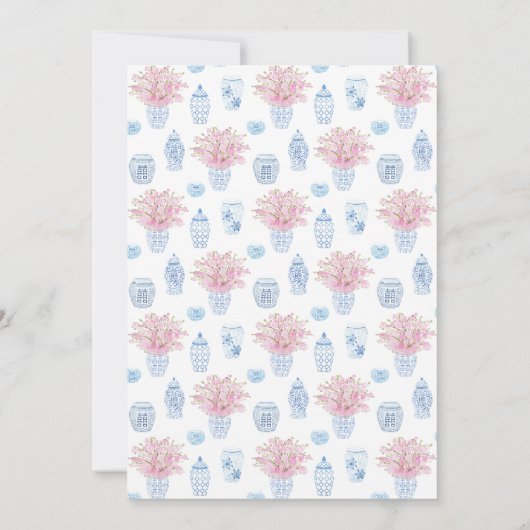 Chinoiserieシックなピンクブルーガールベビーシャワーパーティー 招待状 (裏面)