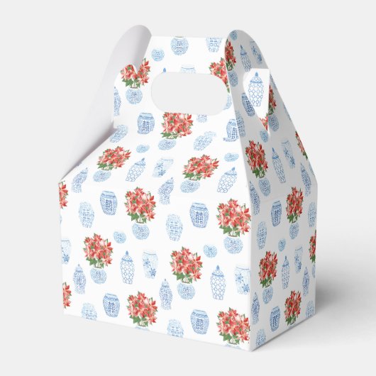 Chinoiserieシックなポインセチア結婚クリスマス フェイバーボックス (裏面サイド)