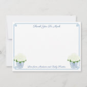 Chinoiserieシック白いアジサイ少年の赤ちゃんシャワー サンキューカード (正面)