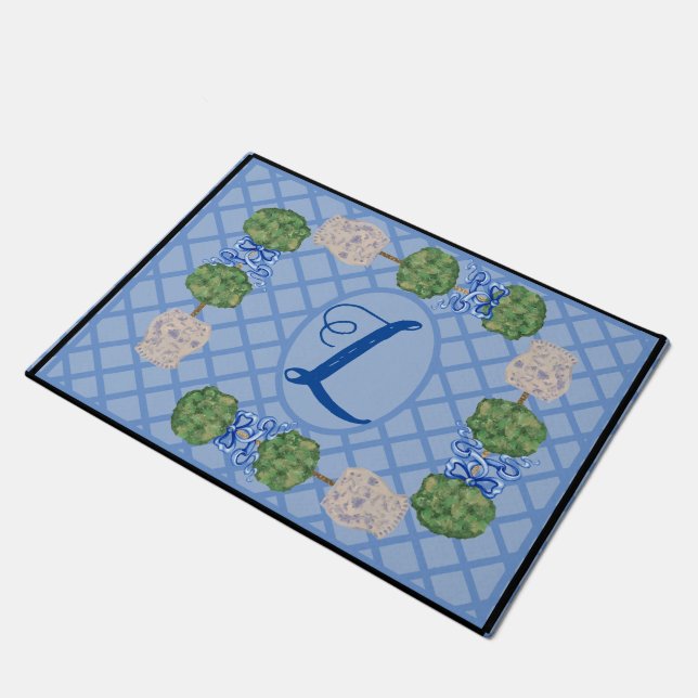 Chinoiserieジンジャージャーストピアリーバスケットカレンダー ドアマット (アングル)