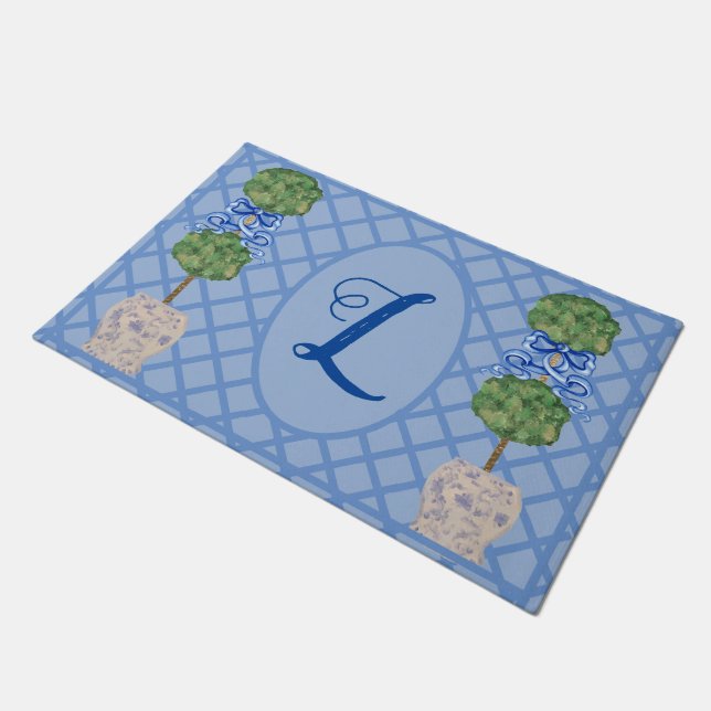 Chinoiserieジンジャージャーストピアリーラグのドーム ドアマット (アングル)