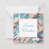 Chinoiserieティール(緑がかった色)フローラEgretギフトエンクロージャ ノートカード (正面)