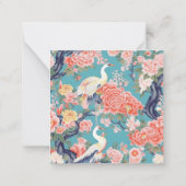 Chinoiserieティール(緑がかった色)フローラEgretギフトエンクロージャ ノートカード (裏面)