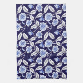 Chinoiserieデルフトブルーフローラ磁器パターン キッチンタオル (縦)