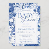 Chinoiserieデルフトブルーホワイトベビーシャワー 招待状 (正面/裏面)