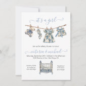 Chinoiserieトイレクロースレライン赤ちゃんシャワーガール 招待状 (正面)