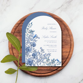 Chinoiserieトイレソフトブルーフローラベビーシャワー 招待状