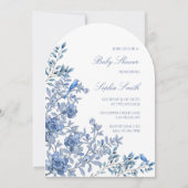 Chinoiserieトイレソフトブルーフローラベビーシャワー 招待状 (正面)