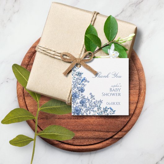 Chinoiserieトイレブルーフローラベビーシャワー フェイバータグ