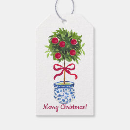 Chinoiserieトピアリークリスマスブルーホワイトホリデー ギフトタグ