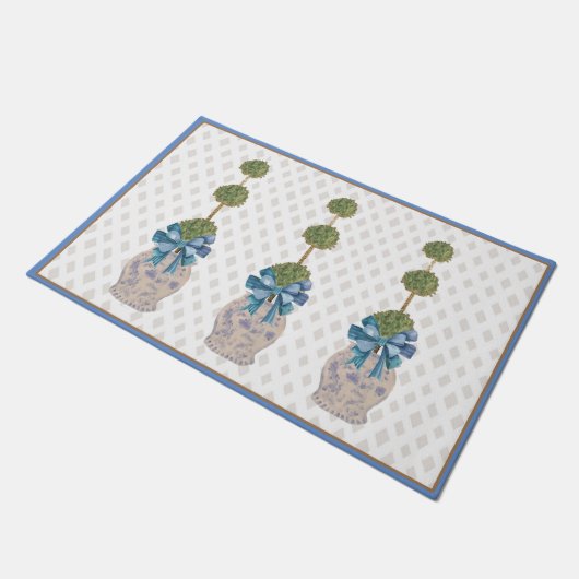 Chinoiserieトピアリーブルー白いジンジャージャー瓶の形式 ドアマット (アングル)