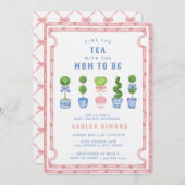 Chinoiserieトピアリーベビーシャワー |ピンクティーパーティー 招待状 (正面/裏面)