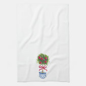 Chinoiserieトピアリーレッドボウ キッチンタオル (縦)