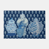 Chinoiserieネイビーブルーホワイトジンジャージャースジャー ドアマット (正面)