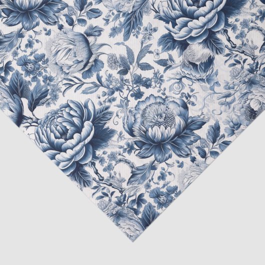 Chinoiserieネイビーブルーホワイト牡丹フローラデコページ 薄葉紙 (詳細)