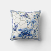 Chinoiserieバタフライフローラヴィンテージブルーnホワイト クッション (正面)