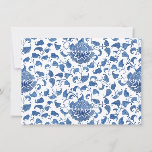 Chinoiserieバニーブルーと白い男の子の赤ちゃんシャワー サンキューカード (裏面)