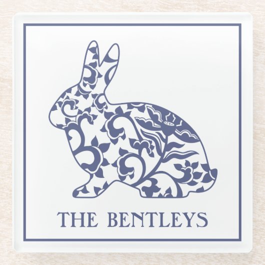 Chinoiserieバニーラビットガラスコースター ガラスコースター (正面)